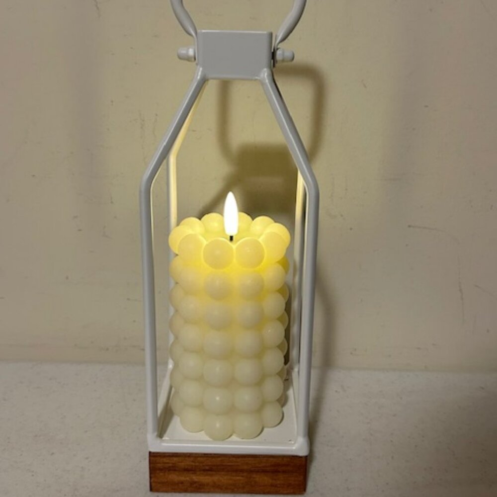 New metal Lantern with pillar Bubble Candle w/Timer